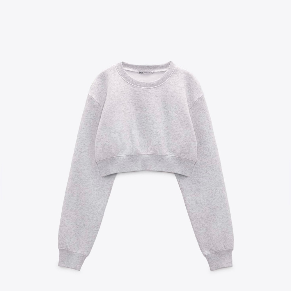 ZARA Cropped Oversized Sweatshirt - Grey Marl - Size S - 4174/300